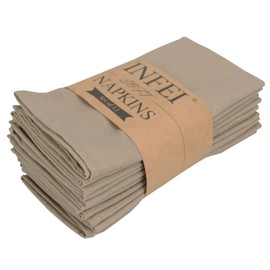 INFEI Solid Color Cotton Linen Blended Thin Dinner Cloth Napkins - Set of 12 (40 x 40 cm) - for Events & Home Use (Khaki)