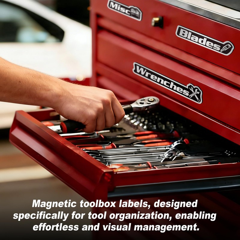 Magnetic Tool Box Labels - 15-Pack, Reusable Magnetic Toolbox Labels