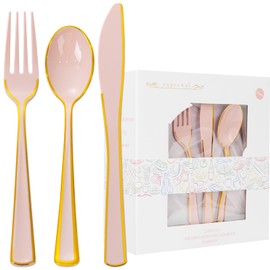 120pcs Pink and Gold Plastic Silverware Disposable Utensils Set