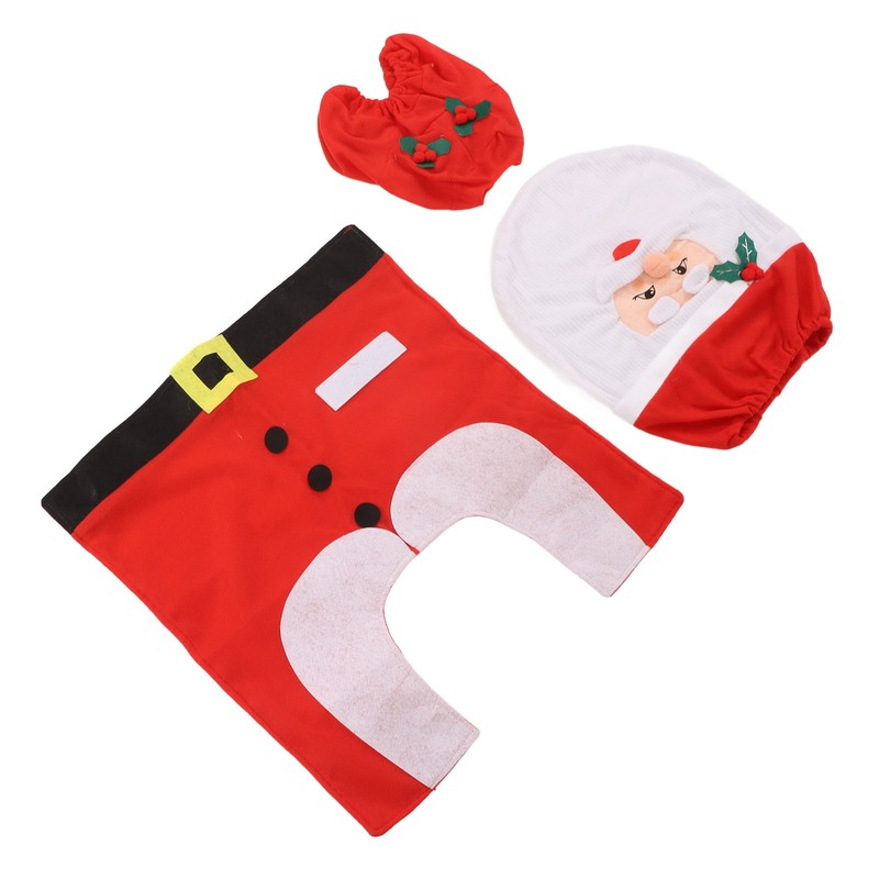 3Pcs Santa Toilet Seat Cover Rug Water And Tank Cover