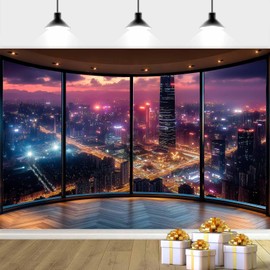 10X8ft City Landscape Backdrop Modern Office Backdrop, Night Modern City Building View Photography Background Video Conference Online Meeting Banner Decor Photo Studio Props