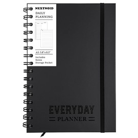 Undated Hardcover Daily Planner Notebook With Schedule Hourly Appointment Book A5(5.7" x 8.3") Spiral - Black