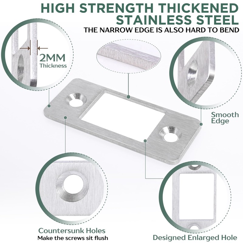 2 Pk Upgrade Large Hole Deadbolt Restorer Strike Plates, Stainless