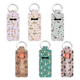 FREEBLOSS 6Pcs Chapstick Holder Keychain Dog Pattern Lip Balm Holder Keychains Lipstick Keychain Lip Balm Organizer Lipstick Storage Case for Women Gift 1.5x3.8''/3.8x9.6cm