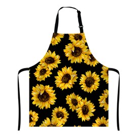 Wasach Sunflowers Black Tropical Flower Daisy Apron, Cute Floral Sunflower Apron,Adjustable Neck Bib Apron for Men Women,Suitable for Kitchen Cooking Waitress Chef Apron