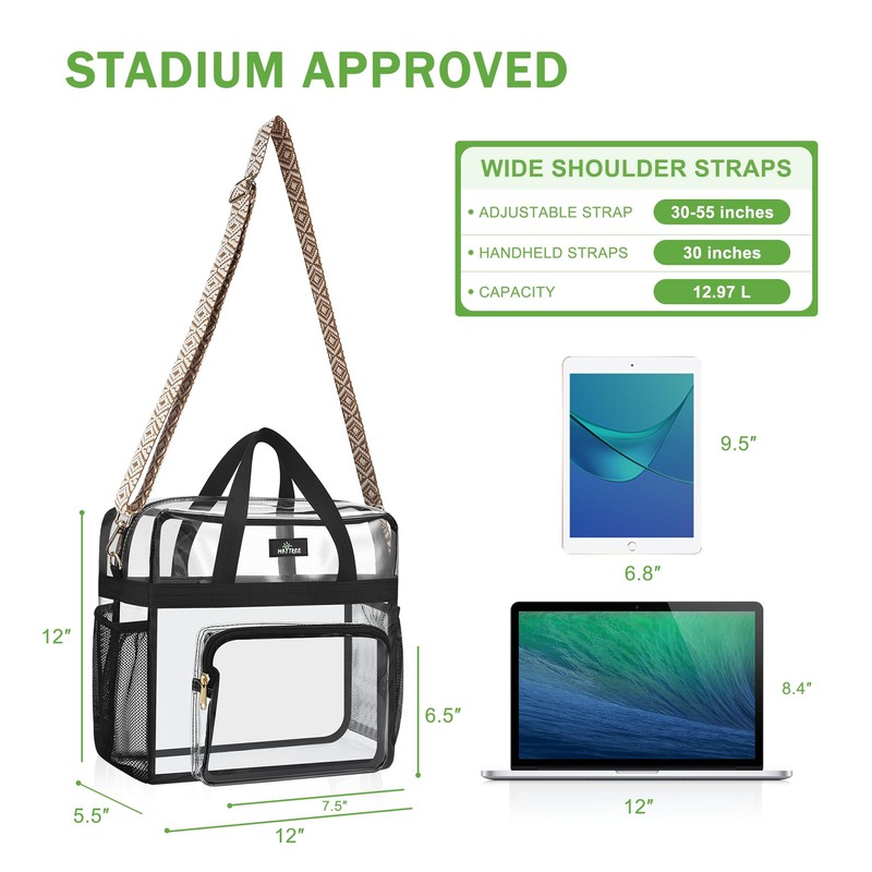 MAY TREE Clear Bag for Stadium Events 12x6x12 Clear Tote