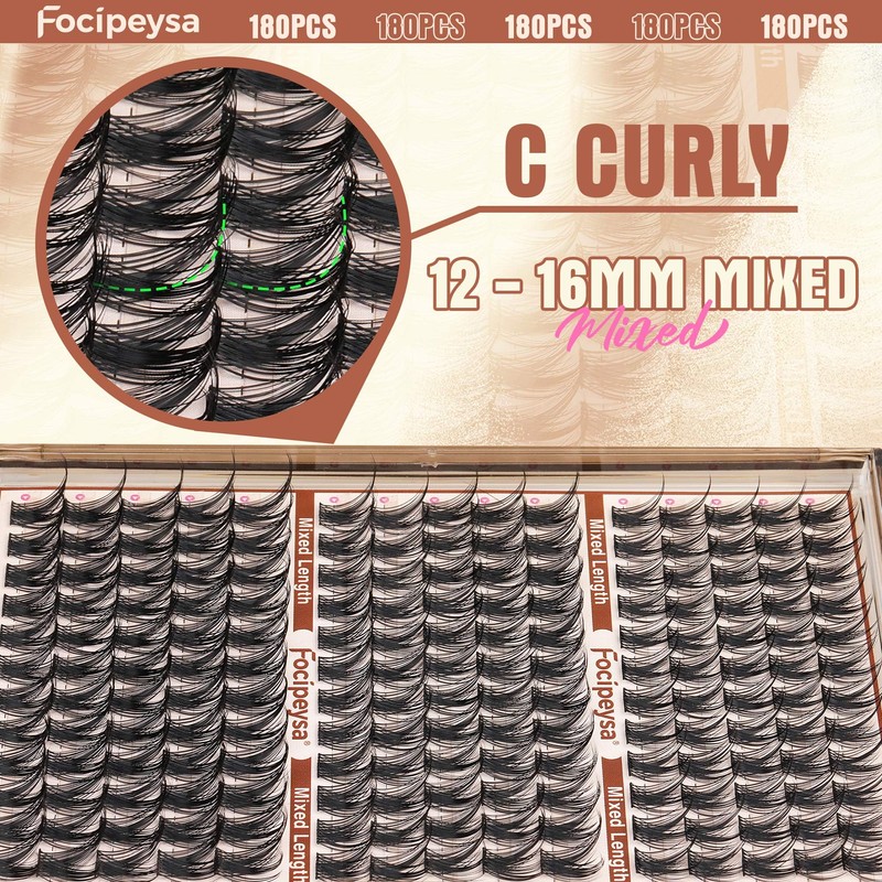 Focipeysa Wispy Lash Clusters Fairy Lashes 12-16mm Eyelashes Clusters Natural
