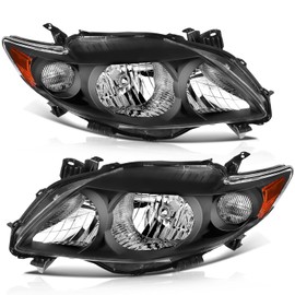 LSAILON Headlight Assembly Replacement Fit For Toyota Sequoia 2005-2007 For Toyota Tundra 2005-2006 Black Housing Amber Reflector Clear Lens Driver and Passenger Side 811500C030 TO2503158