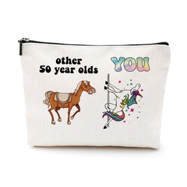 50th Birthday Gifts for Her Unicorn Cosmetic Bag Cool Gifts for 50 Year Old Woman Friends Wife Makeup Bag Cheer to 50 Years Wedding Anniversary Mothers Day Makeup Pouch 50th Birthday Party Favors
