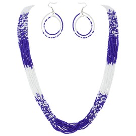 BOCAR Long Multiple Row Handmade Mix Color Beaded Statement Necklace Women (NK-10647-royalblue-set)