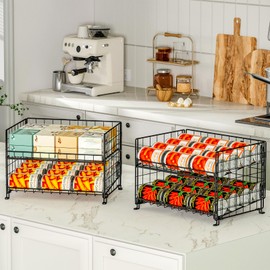 JKsmart 4-Tier Stackable Can Rack Organizer, Can Storage Organizer for Kitchen Pantry Cabinet, Can Holders for Food, Multifunctional Can Dispenser for Storing Canned Snacks Soda and More, Black