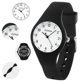 Edillas Kids Watch Analog for Girls Boys,50M Waterproof Children Quartz Watch for Kids,Students with Soft Silicone Strap,Easy to Read Learn time Watch Presents (Black)