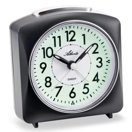 Alarm clock without ticking, quiet with light, snooze crescendo quartz, analogue, 2128/7 (black)