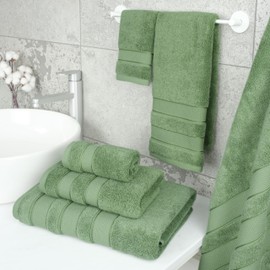 American Soft Linen Salem Bath Towel Set, 100% Cotton 6 Piece Towels for Bathroom, 2 Bath Towels 2 Hand Towels 2 Washcloths, Sage Green