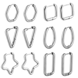 6 Pairs Stainless Steel Hoop Earrings, Silver Hoop Earrings Set for Women, Small Huggie Hypoallergenic Earrings, Lightweight Cartilage Hoop Earrings, Gift for Women, Girlfriend, Mum, Girls, Stainless