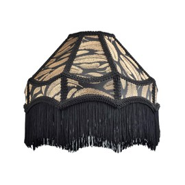 Traditional Handmade Victorian Empire Lamp Shade in Black Jacquard Cloth with Gold Leaves and Embroidered Trims | 30cm x 19cm | for Pendant or Lamp Base by Happy Homewares
