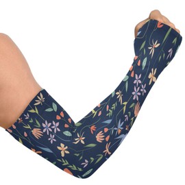 Wildflowers Air Navy Gardening Arm Sleeves with Thumb Hole UV Sun Protection Compression Cooling Arms Sleeve for Farm Garden Defense Women Men, 1 Pair