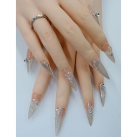 Duotaoii Press on Nails Medium Long Stiletto Fake Nails Handmade False Nails Glitter Powder 3D Hand-Painted Nail Charms, Acrylic Nail Kit Gel Nails, Reusable Stick on Nails for Women 10pcs S