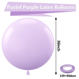 Bezente Pastel Purple Latex Party Balloons - 8 Pack 36 inch Large Thick Lavender Light Purple Lilac Balloons for Baby Shower Gender Reveal Wedding Graduate Party Decorations