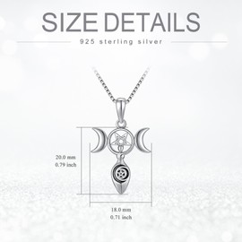 JBAERD Triple Moon Goddess Necklace Sterling Silver Goddess Necklaces Pentagram Moon Wicca Necklace Egyptain Necklace Moon Goddess Jewelry Birthday Christmas Gifts for Girls Women, Sterling Silver, No