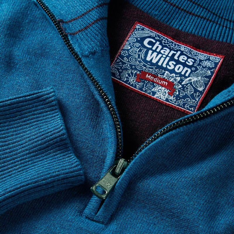 Charles Wilson Men's Cotton Zip Up Jumper, Dark Blue (0524)