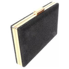neXxtten Gold Tone  Metal Frame Clutch Evening Bag With Rhinestone BZY201-BLK