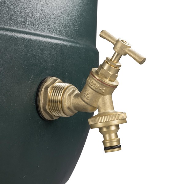 Solid brass water butt/rain barrel/tank threaded outlet adaptor/connector with 2