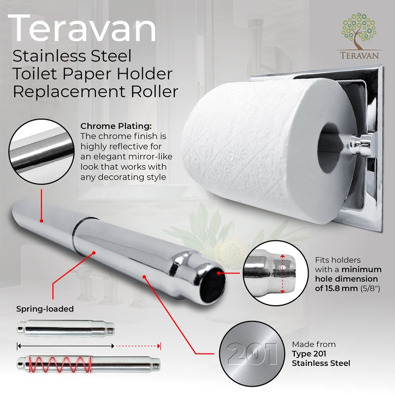 Teravan 201 Stainless Steel Spring-Loaded Replacement Toilet Paper Roller with