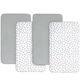Baby Bassinet Sheets 4 Pack Fit for RONBEI, AMKE, Yacul, Cloud Baby, and VaVaSoo Rocking Bassinet, Ultra Soft & Skin-Friendly, Grey and White, Grey