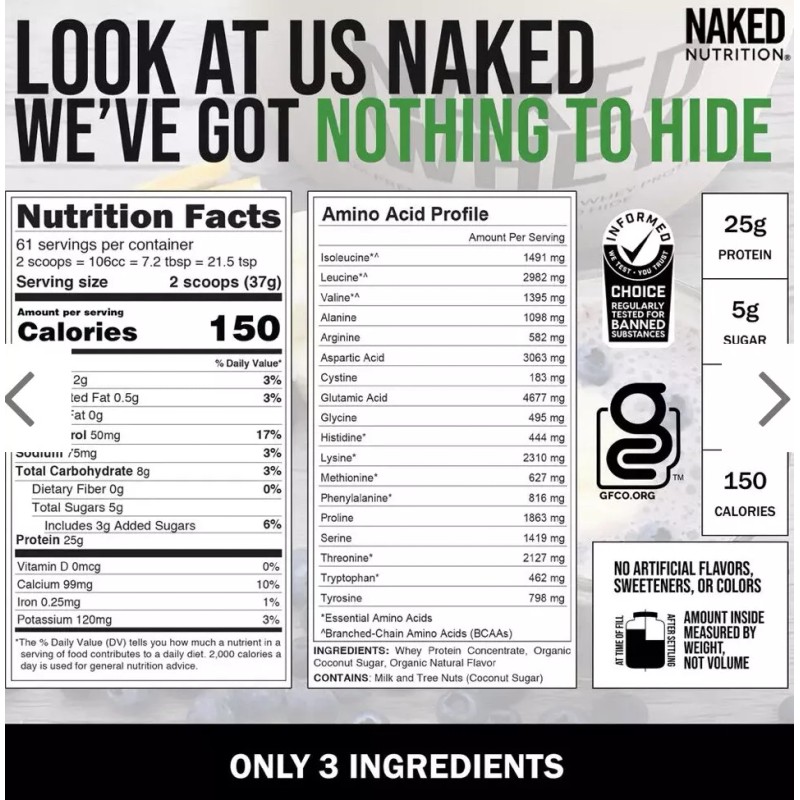 Naked Nutrition VANILLA WHEY PROTEIN POWDER - 5LB - GRASS