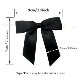 50 Pcs Black Twist Tie Bows, 3.5 Inch Satin Ribbon Bows, Large Bow Decor for Crafts Gift Wrapping Party Favors Wedding Decorations (Black)