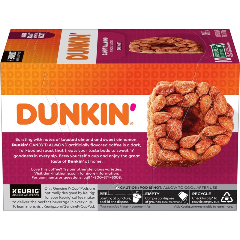 Dunkin' Candy'd Almond Dark Roast Flavored Coffee, 60 Keurig K-Cup