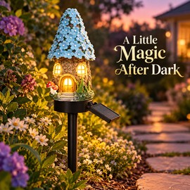Solar Cartoon House LED Garden Stake Light, Warm Yellow Outdoor Landscape Decor