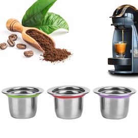 3Pcs/Set Coffee Capsule Reusable Pod Stainless Steel Refillable Coffee Capsule Coffee Pod Holder Filter Set 30x22x20mm Fit for Nespresso