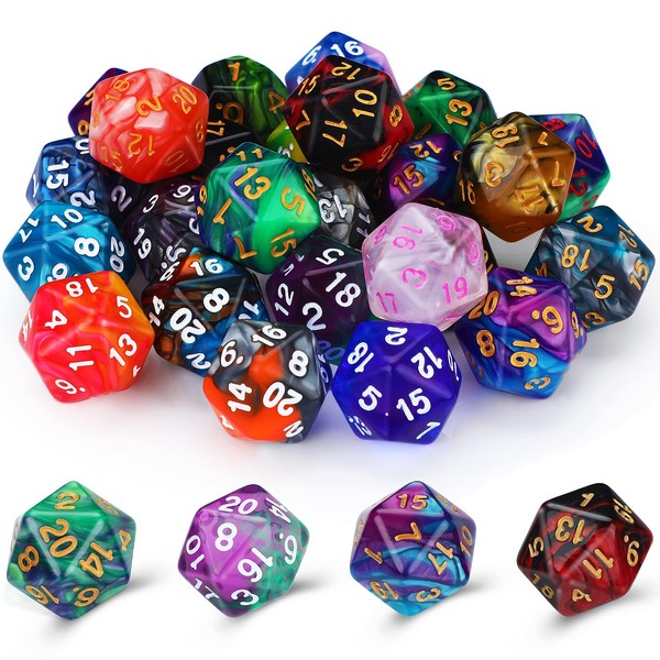 25 Pieces Polyhedral Dice Set with Black Pouch Compatible with RPG MTG and Other Table Games with Random Multi Colored Assortment(Starry Color, 20 Sides)