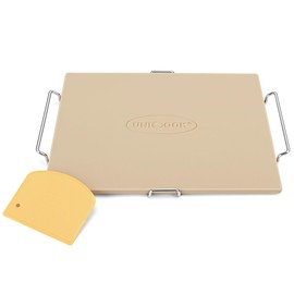 Unicook Pizza Stone for Oven and Grill, 15 x 12 Inch Rectangular Baking Stone for Bread, Cordierite Pizza Pan for Baking Crispy Pizzas, Bread and Cookies, Includes Carry Rack and Pizza Dough Scraper
