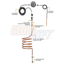GlowShift White 7 Color 60 PSI Exhaust Drive Pressure Gauge Kit - Includes Copper Hose & Fittings - White Dial - Clear Lens - for Diesel Trucks - 2-1/16" 52mm