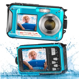 SenDeluz Underwater Camera, Digital Camera HD 2.7K 48MP 10FT Camera Waterproof Dual Screen Waterproof Camera Anti Shake 16X Digital Zoom Snorkelling Digital Camera for Snorkelling Swimming Holiday