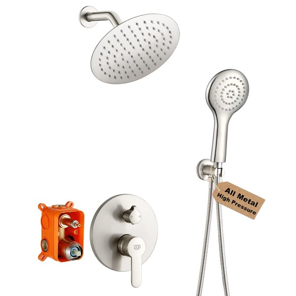 POP SANITARYWARE Shower Faucet Set Brushed Nickel 8 Inch Rain