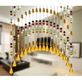 Rekelola Hanging Glass Door Beads Beaded Curtains Valance Self-Adhesive for Doorways Crystals Stran Arched Windows, Clear Crystal Room Bead Partition Curtain Door Frame Beads for Doorways Closets 5