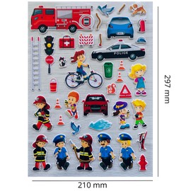 3D Stickers for Children - On the Street, Double-Sided Background + 38 Pieces, Reusable and Waterproof 3D Sticker Set for Kids TakTik