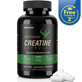 Micronized Creatine Monohydrate Capsules 200G, 200 Creatine Capsules Supplement for Muscle, Performance, Strength, Energy, Recovery, Gluten Free Creatine for Women and Men (40 Servings) Healthcare Edible