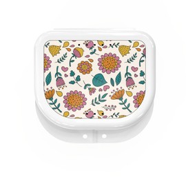 Retainer Cases Cute, Retainer Holder Case, 1 Pack, Aligner Case with Indeed Colorful Cute Patterns, Night Guard Case with Floral Patterns (White)