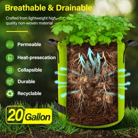 Suntee 6 Pack 20 Gallon Potato Grow Bags with Flap, Thickened Nonwoven Fabric Grow Bags for Growing Potatoes, Colorful Plant Grow Bags Pots Gardening Vegetable Potato Growing Bags with Durable Handles