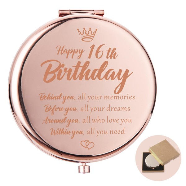 Lcoanriut Sweet 16 Gifts for Her, Rose Gold Compact Mirror
