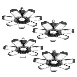 HAPYLUMI LED Garage Light 200W, 4 Pack 20000LM Super Bright Garage Lights Ceiling Led with 7 Adjustable Panels 6500K Led Shop Lighting Screw in E26/E27 Bulb Socket for Basement Barn Workshop