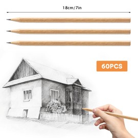 Rdlobu 60 Piece Pencil Set, Wooden Pencil HB, Pencils for Children, Students, Teachers, Office, School Supplies, Drawing, Writing