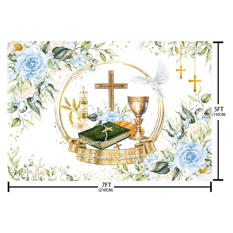 AIBIIN 7x5ft Mi Primera Comunión Backdrop Baptism Backdrop Decorations First