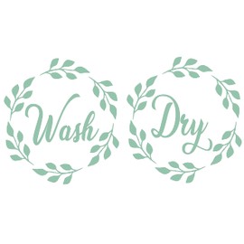 Laurel Wreath Leaf Crown Decoration Wash & Dry Lettering Art Sticker Design 10" x 10" Home Laundry Room Wall Decal - Easy to Apply Laundry Area Wall & Washing Machine Adhesive Décor