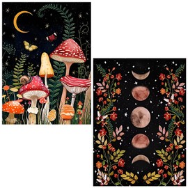 Ecdivjs 2 Pack Mushroom Diamond Painting Kits for Adults,Full Drill Mushroom Diamond Art Kits,Mushroom Forest Art Gems with Moon Diamond Art Perfect for Home Wall Decor Gift (12x16 inch)